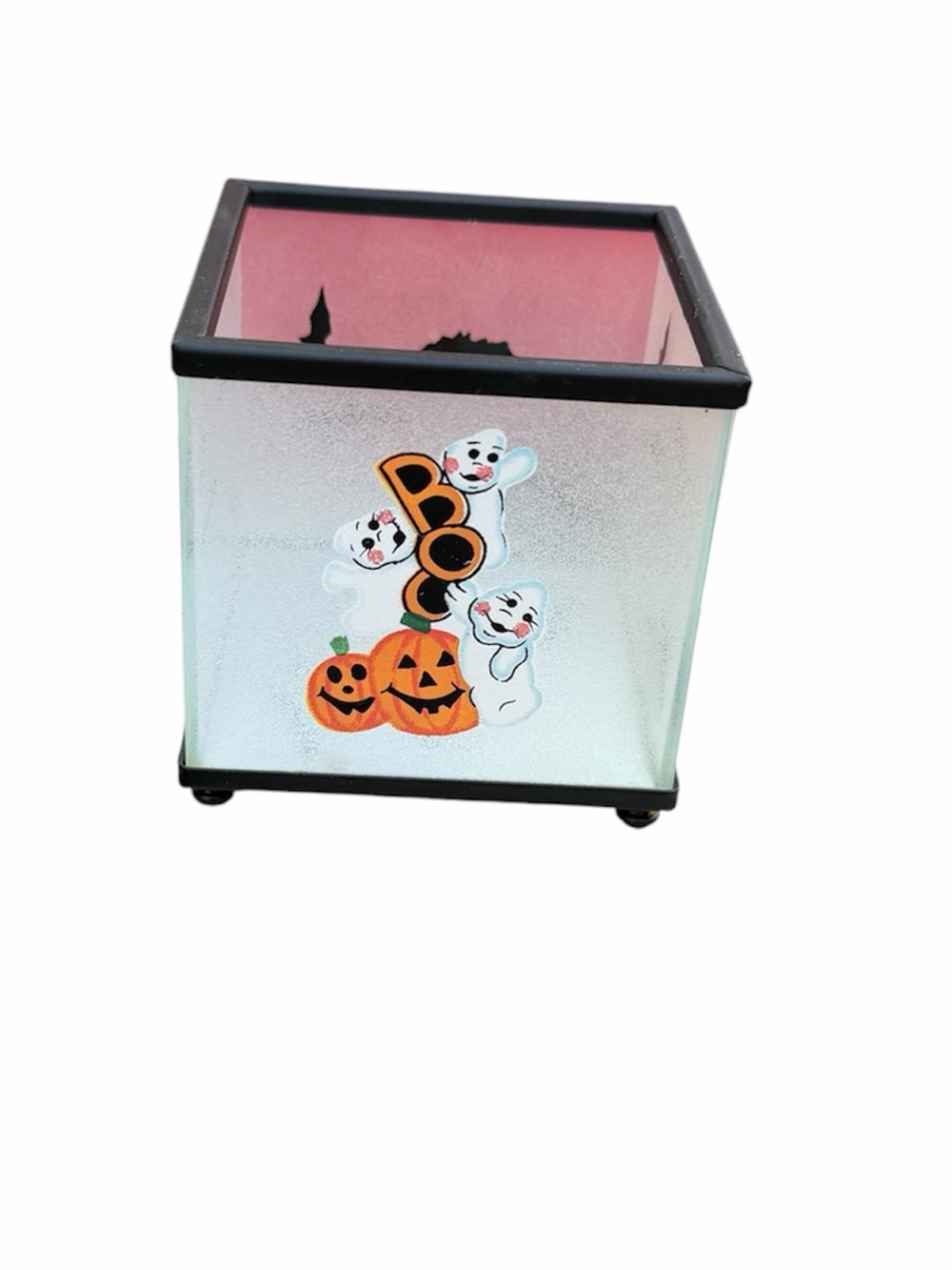 Vintage Halloween frosted glass tea light candle holder